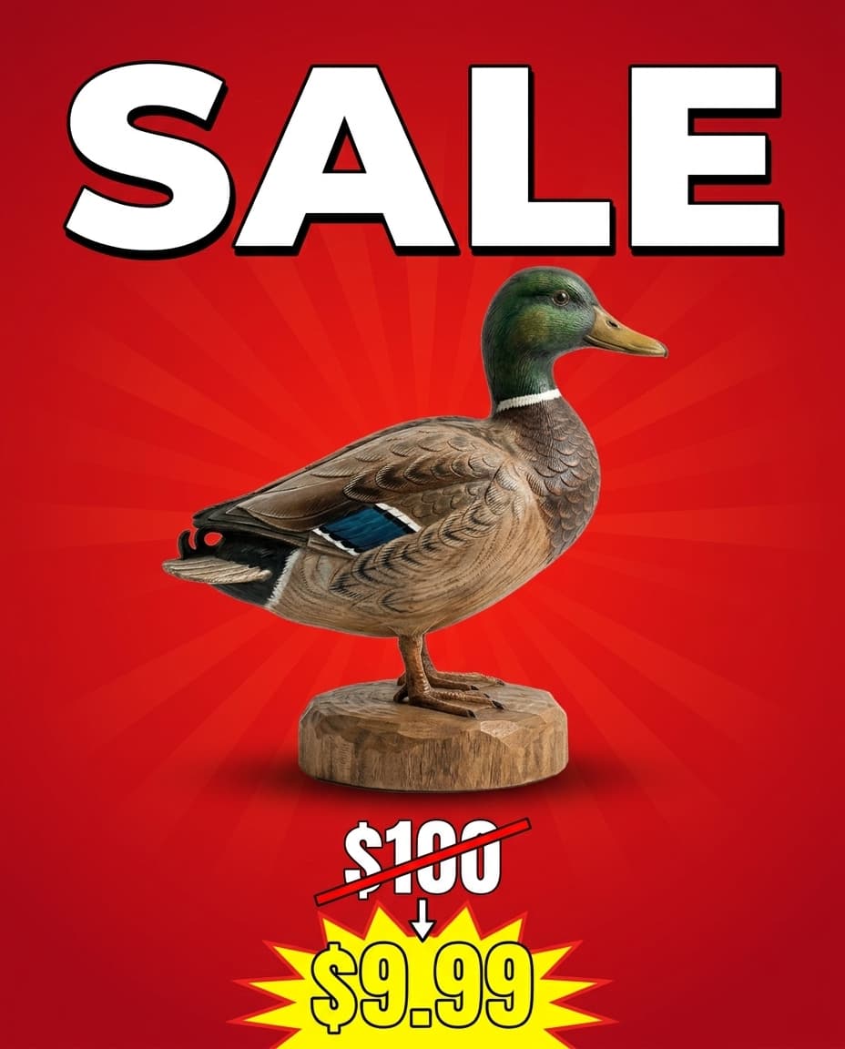 Mallard on a red SALE poster