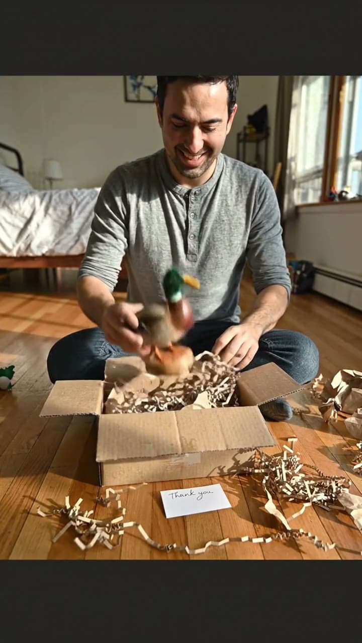 Collector unboxing a duck
